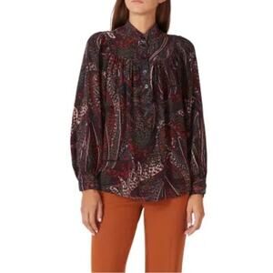 VANESSA BRUNO Pamina Silk Paisley Print Long Sleeve Button Up Blouse Top Size XS